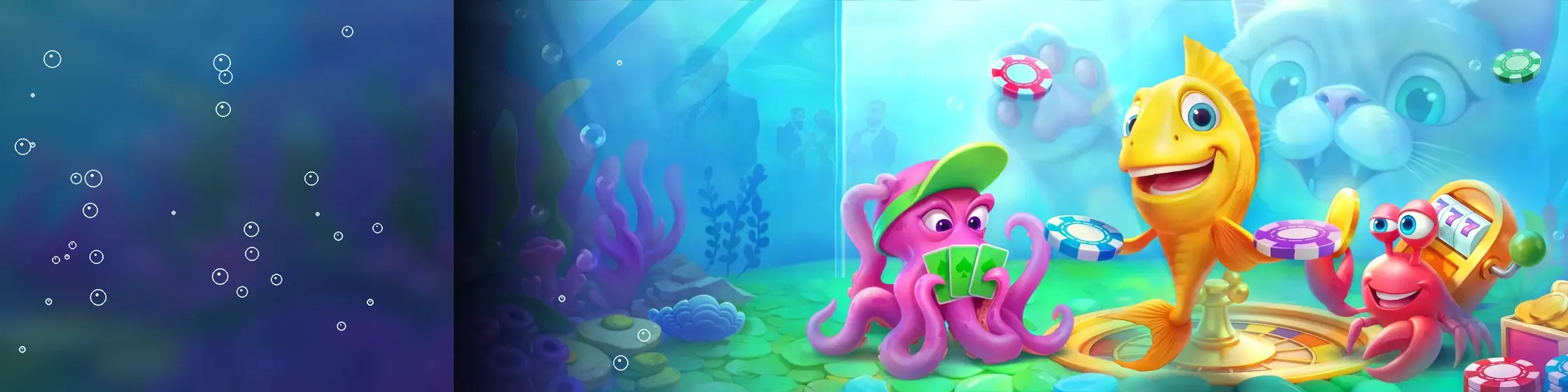 Spinfin aquarium met octopus, goudvis en krab aan de speeltafel